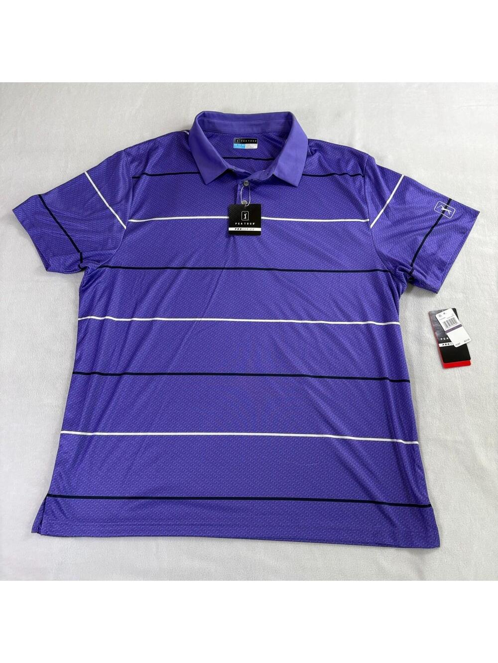 PGA Tour Pro Series Polo Shirt XXL Purple Striped Golf Athletic Fit NWT New